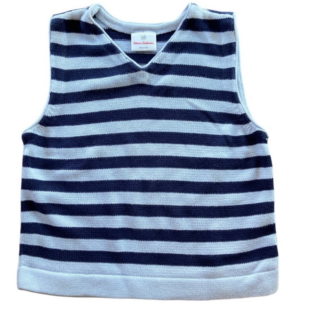 Hanna Andersson Kids Dark & Light Blue Striped Vest in 100% Cotton S-120 6-7